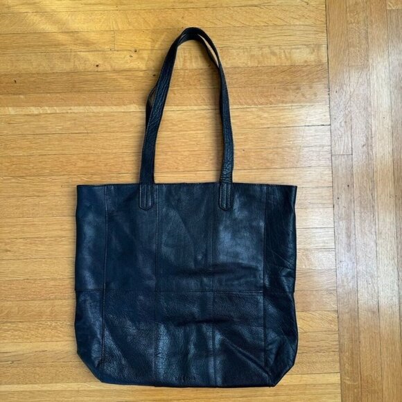 Anthropologie Day & Mood Heather Tote Bag Black Pebbled Leather Silver Hardware - Picture 3 of 10